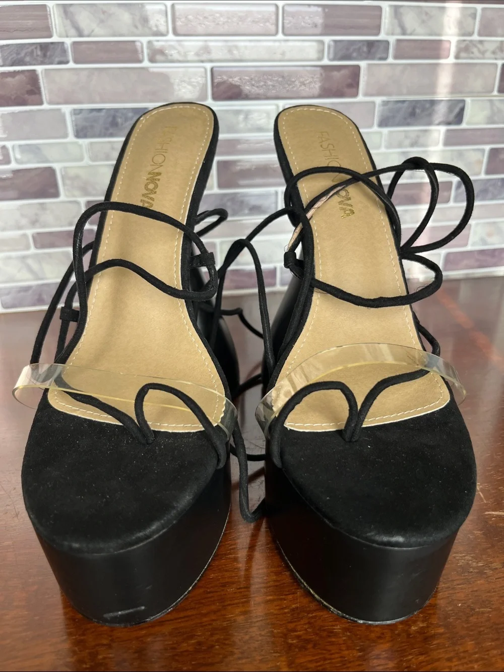 Fashion Nova Sweet Tooth Black Platform Lace-Up High Heel Sandals